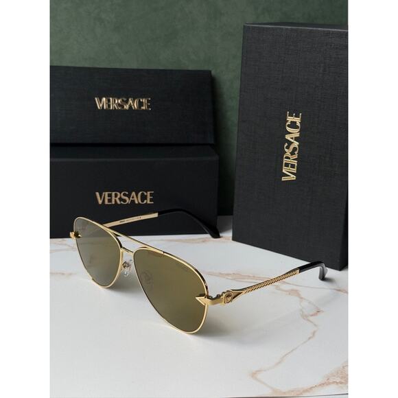 NEW Versace VE2283 Aviator Sunglasses in Mirror Gold
